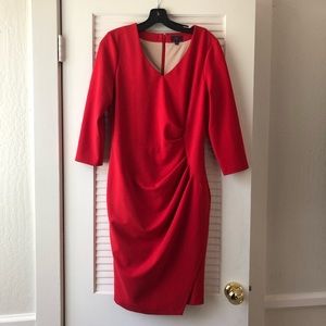 Red v-neck dress. NYDJ with 3/4” length sleeves.